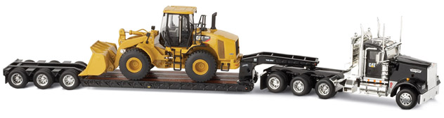 Norscot KW W900 with Trailking Lowboy and Cat 950H Wheel Loader